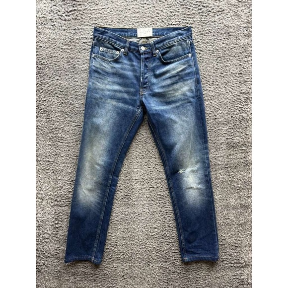 Sandro Other - Sandro Paris Droit Slim Fit‎ Low Rise Distressed Denim Jeans Blue Size 27